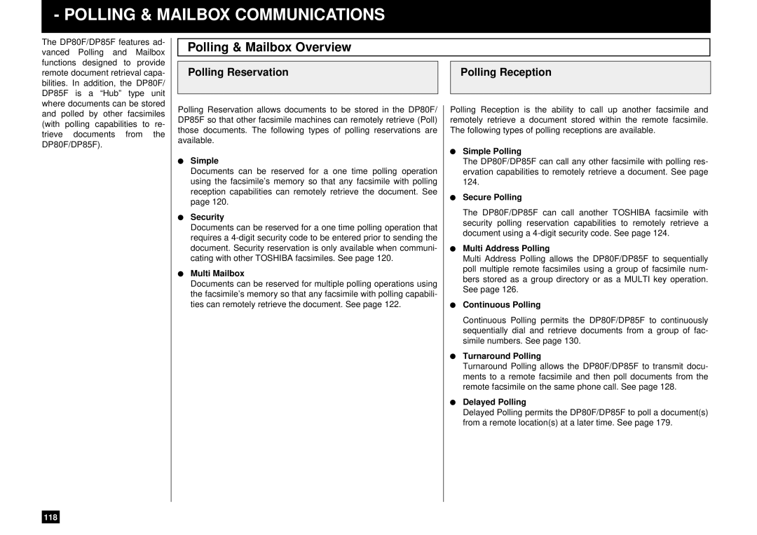 Toshiba DP85F, DP80F Polling & Mailbox Communications, Polling & Mailbox Overview, Polling Reservation Polling Reception 