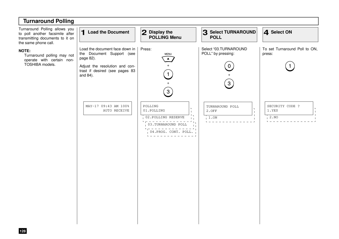 Toshiba DP85F, DP80F manual Turnaround Polling, Polling Menu Select Turnaround 4 Select on Poll 