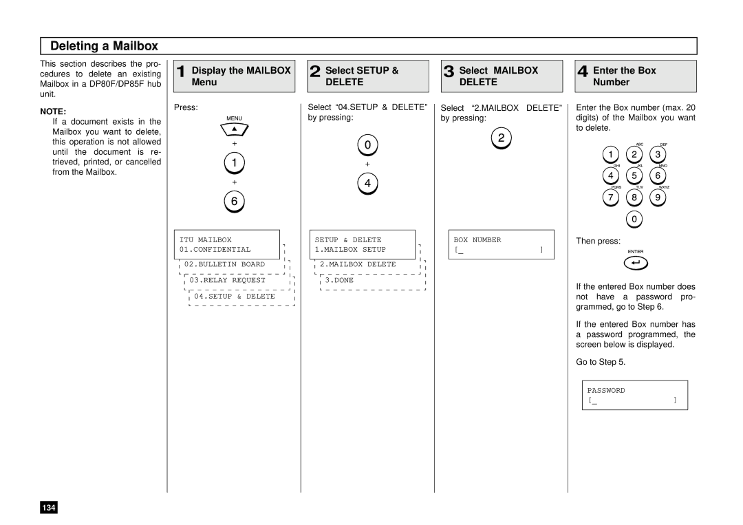 Toshiba DP85F, DP80F manual Deleting a Mailbox, Delete 
