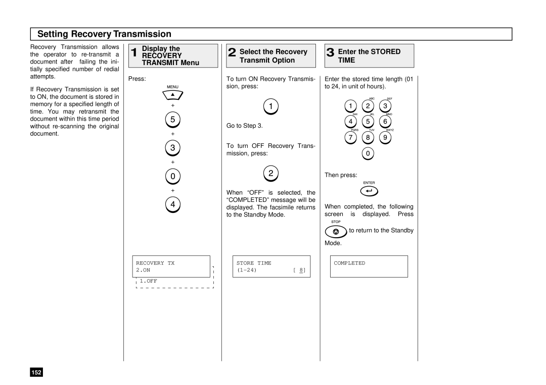 Toshiba DP85F, DP80F manual Setting Recovery Transmission, Time 