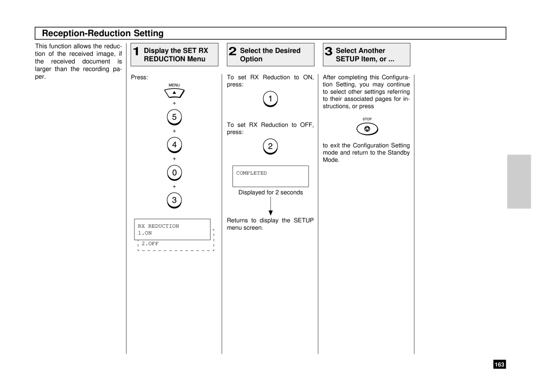 Toshiba DP80F, DP85F manual Reception-Reduction Setting, Select the Desired Select Another Option Setup Item, or 