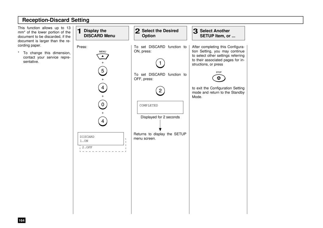 Toshiba DP85F, DP80F manual Reception-Discard Setting 