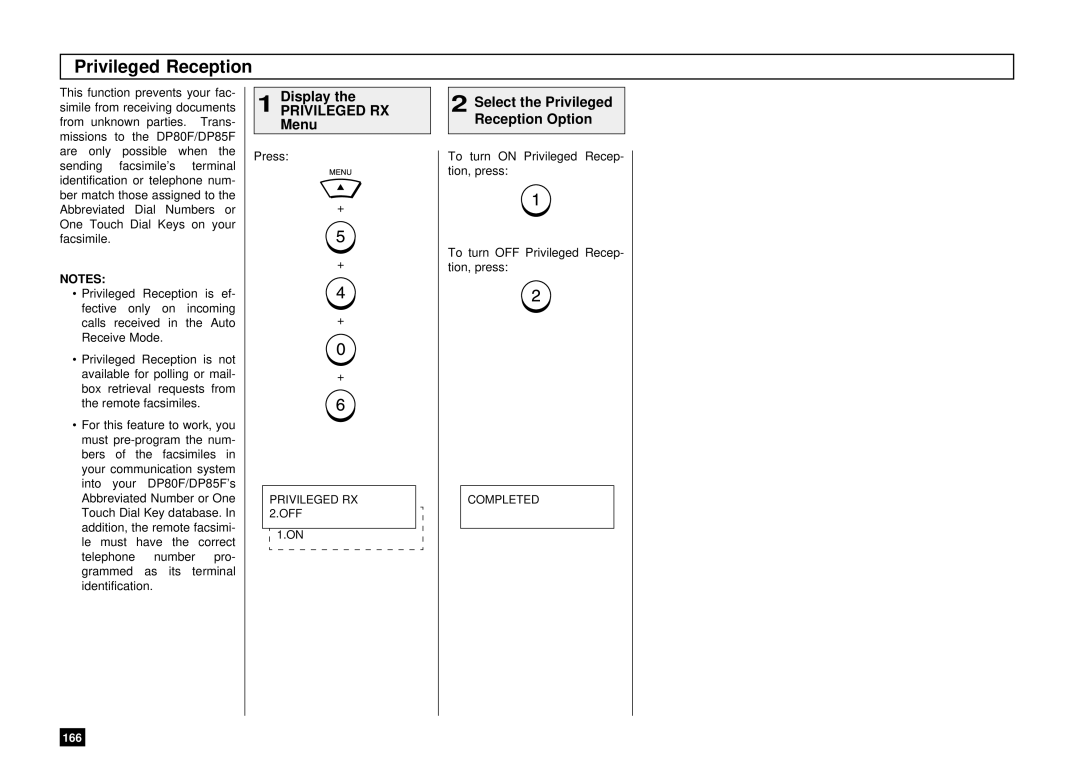 Toshiba DP85F, DP80F manual Privileged RX, Select the Privileged Reception Option 