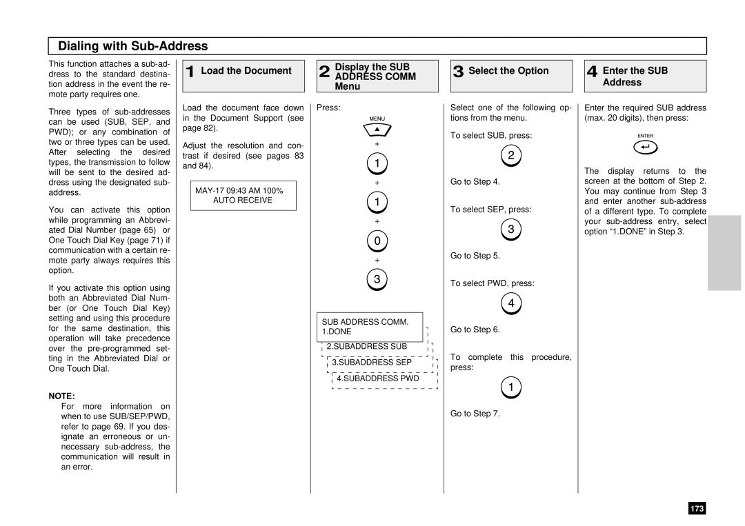 Toshiba DP80F, DP85F manual Dialing with Sub-Address, Load the Document Display the SUB, Address Comm 