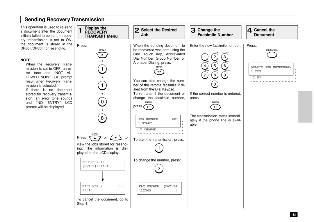 Toshiba DP80F, DP85F manual Sending Recovery Transmission 