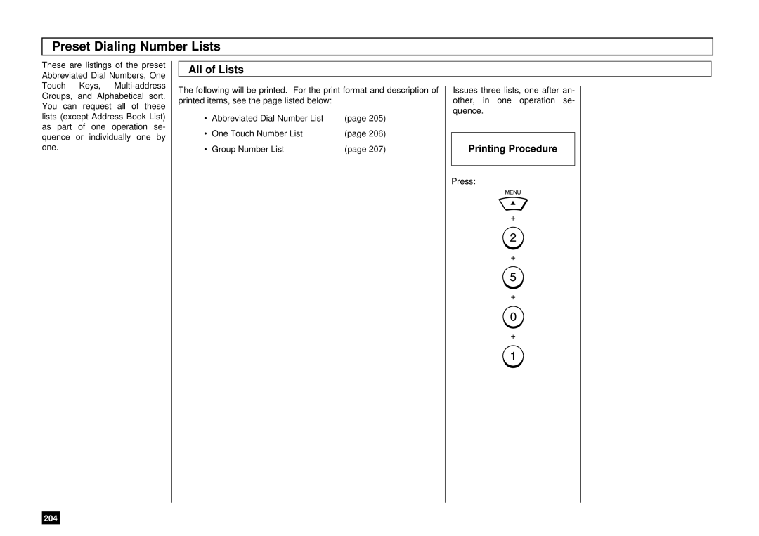 Toshiba DP85F, DP80F manual Preset Dialing Number Lists, All of Lists 