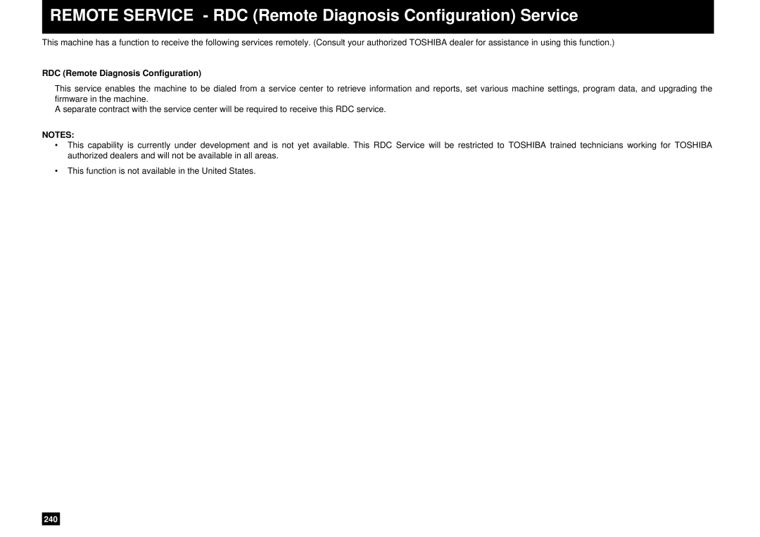 Toshiba DP85F, DP80F manual Remote Service RDC Remote Diagnosis Configuration Service 