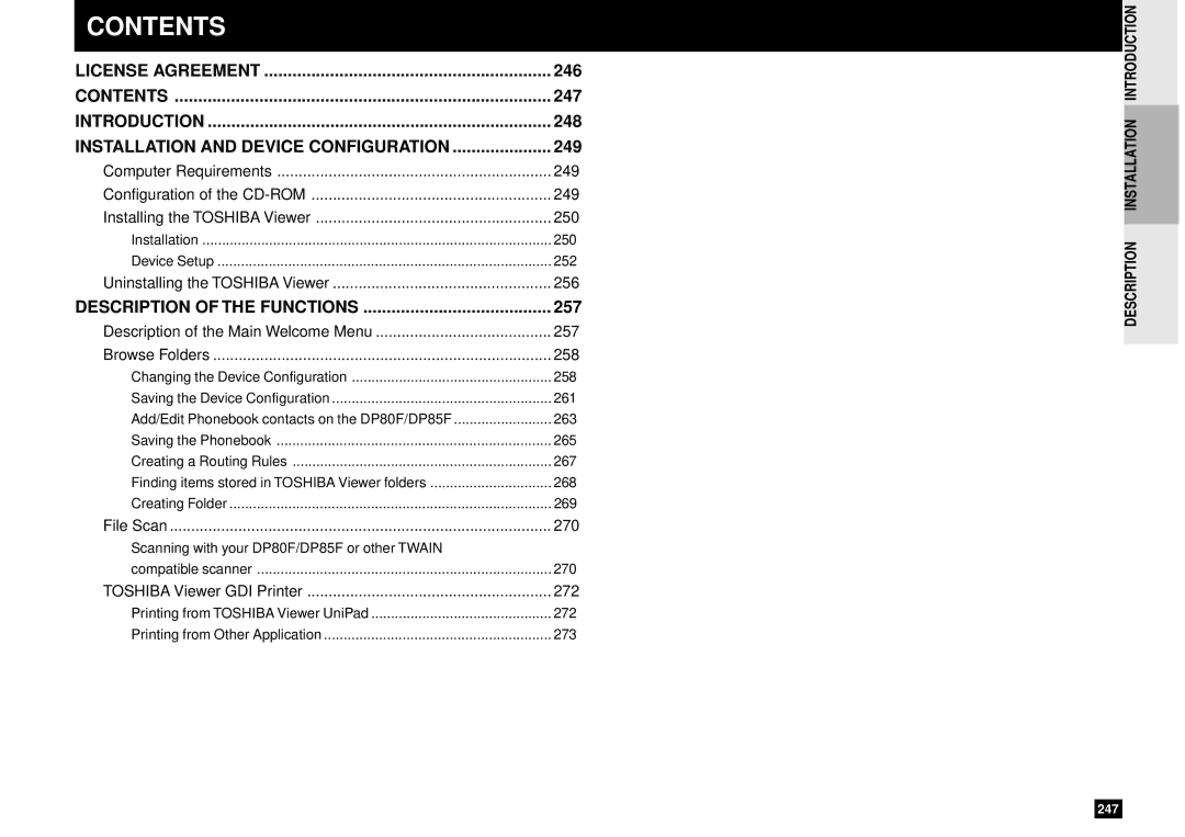 Toshiba DP80F, DP85F manual 246, 247, 248, 249, 257 