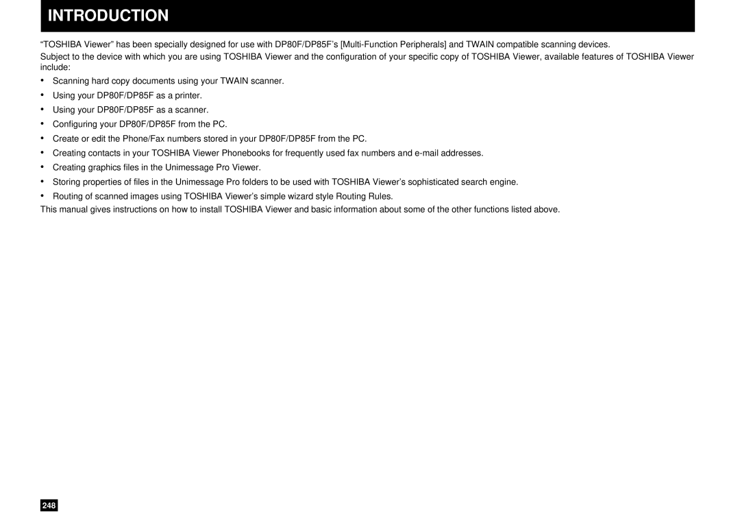 Toshiba DP85F, DP80F manual Introduction 