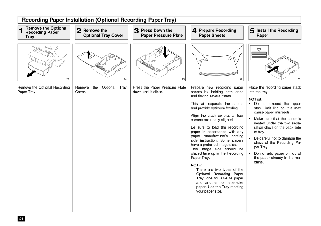 Toshiba DP85F, DP80F manual Recording Paper Installation Optional Recording Paper Tray, Install the Recording Paper 