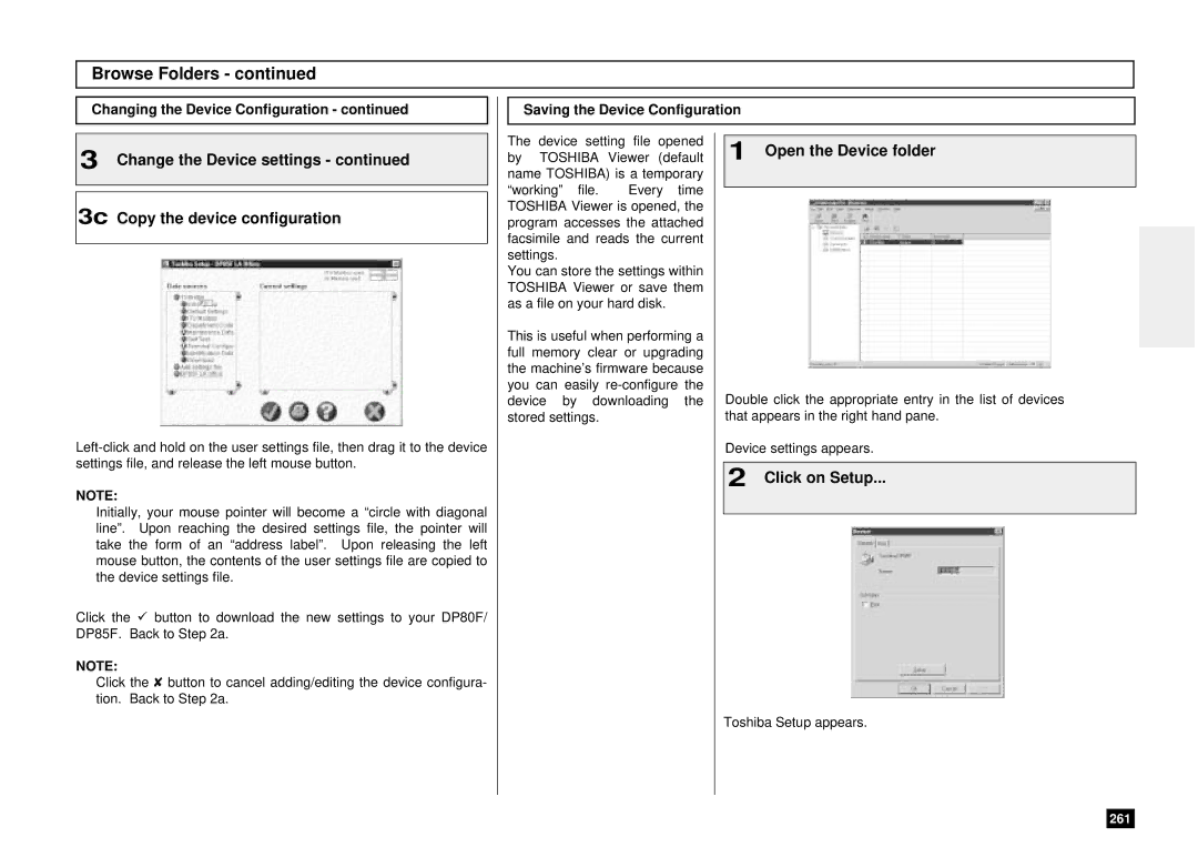 Toshiba DP80F, DP85F manual Change the Device settings 3c Copy the device configuration, Click on Setup 