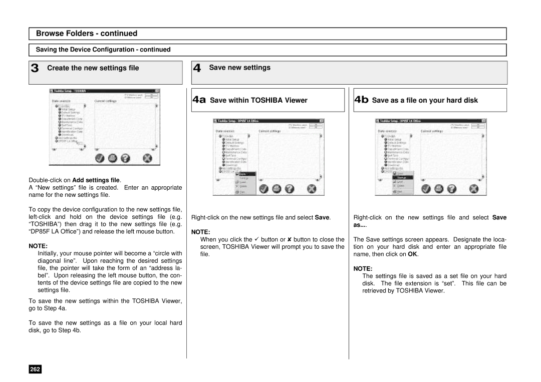 Toshiba DP85F, DP80F manual Create the new settings file Save new settings, 4a Save within Toshiba Viewer 