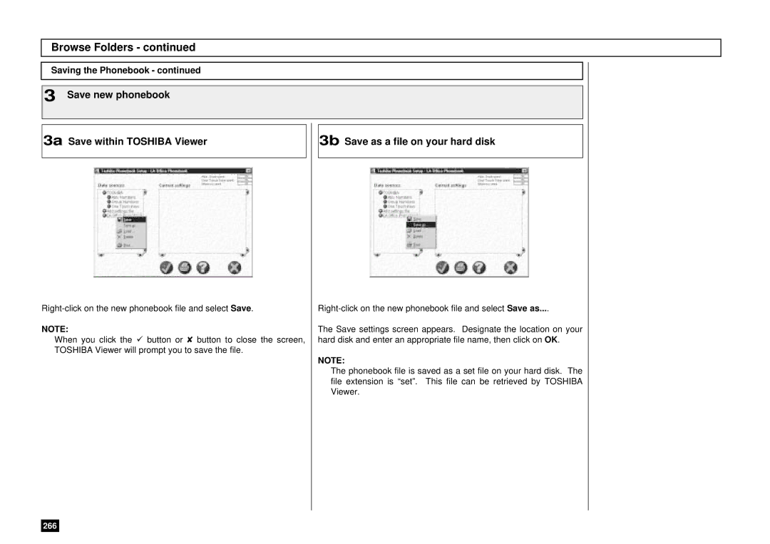 Toshiba DP85F, DP80F manual Save new phonebook 3a Save within Toshiba Viewer, 3b Save as a file on your hard disk 