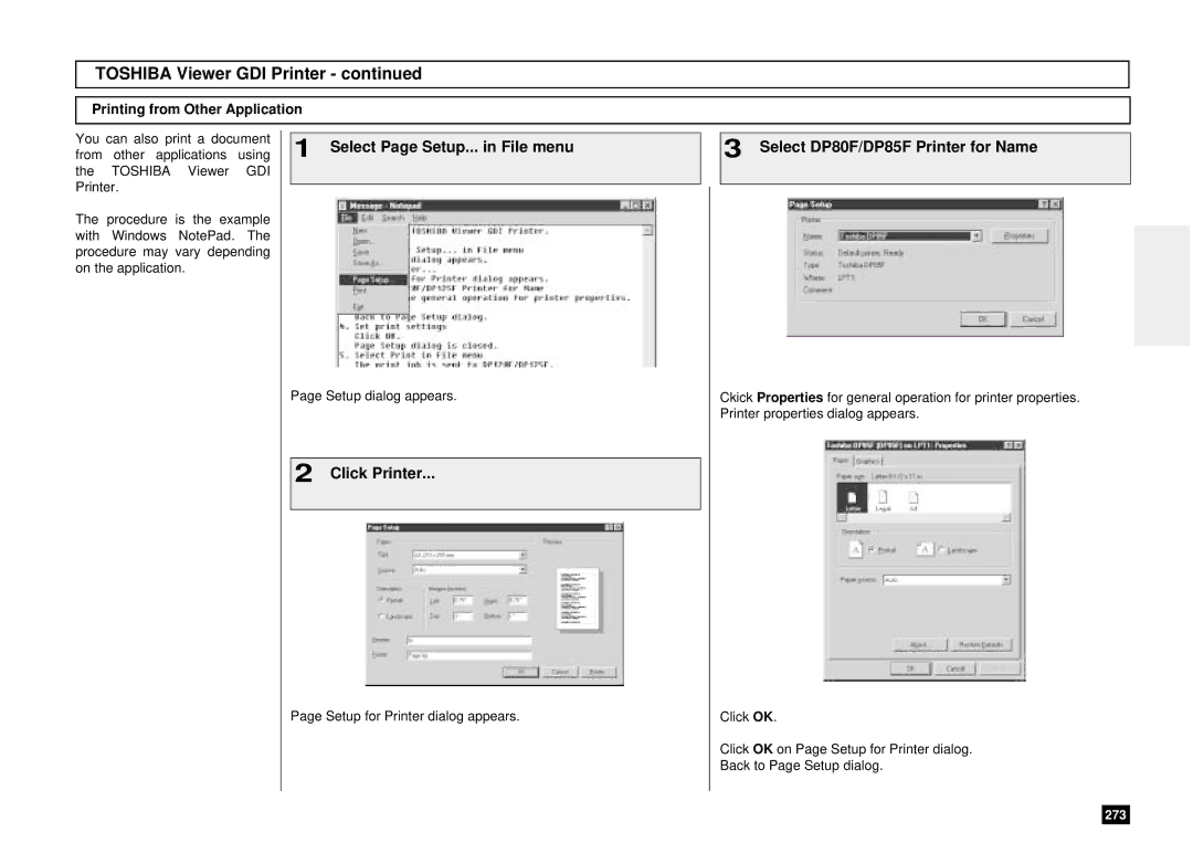Toshiba DP80F, DP85F manual Click Printer, Printing from Other Application 