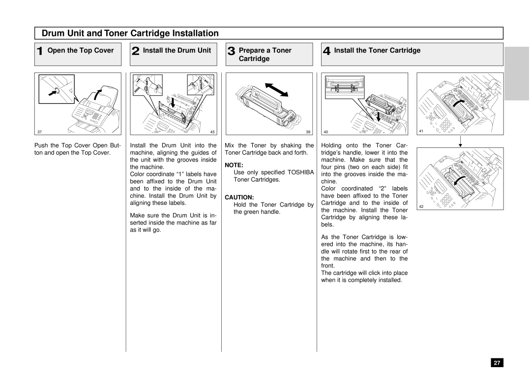 Toshiba DP80F, DP85F manual Drum Unit and Toner Cartridge Installation 