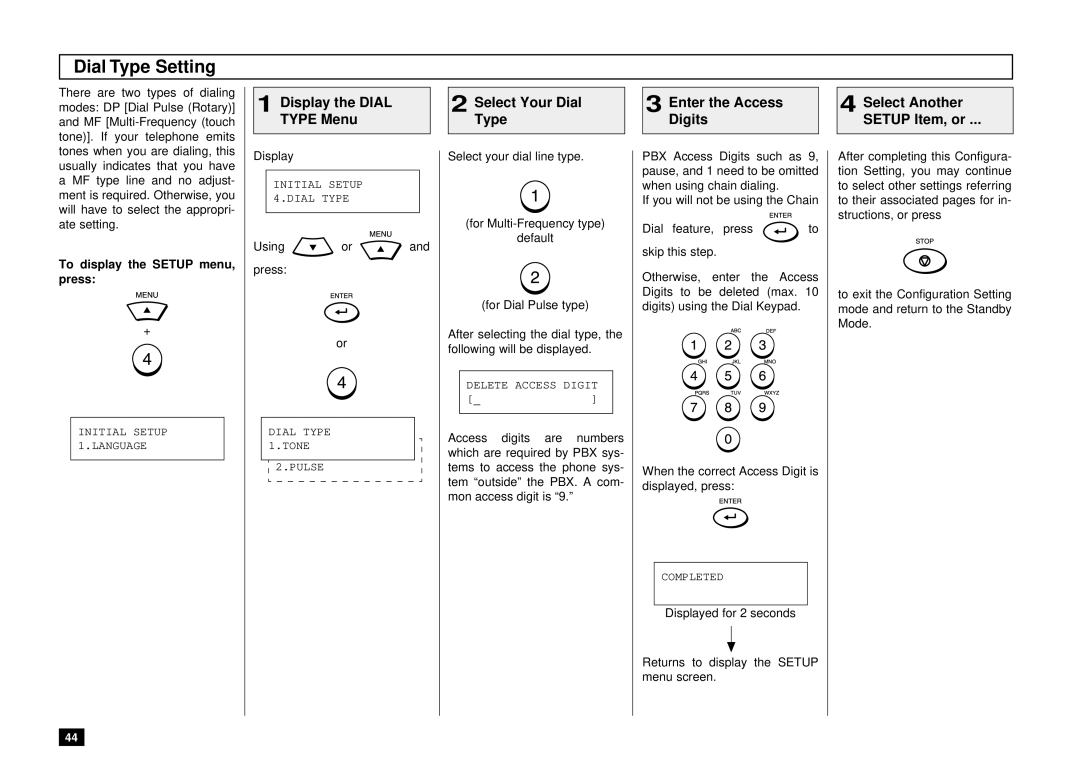 Toshiba DP85F, DP80F manual Dial Type Setting 