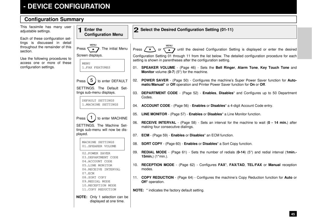 Toshiba DP80F, DP85F manual Device Configuration, Configuration Summary, Select the Desired Configuration Setting 