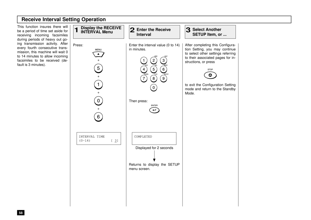 Toshiba DP85F, DP80F manual Receive Interval Setting Operation 