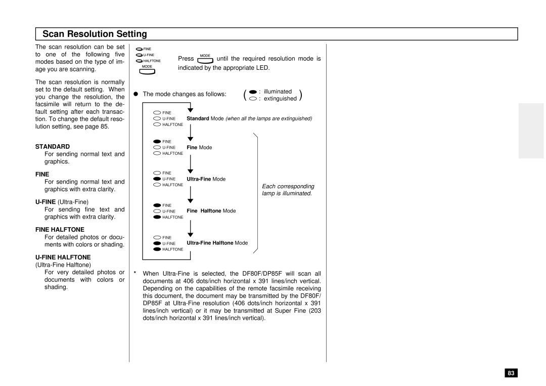 Toshiba DP80F, DP85F manual Scan Resolution Setting, Fine 