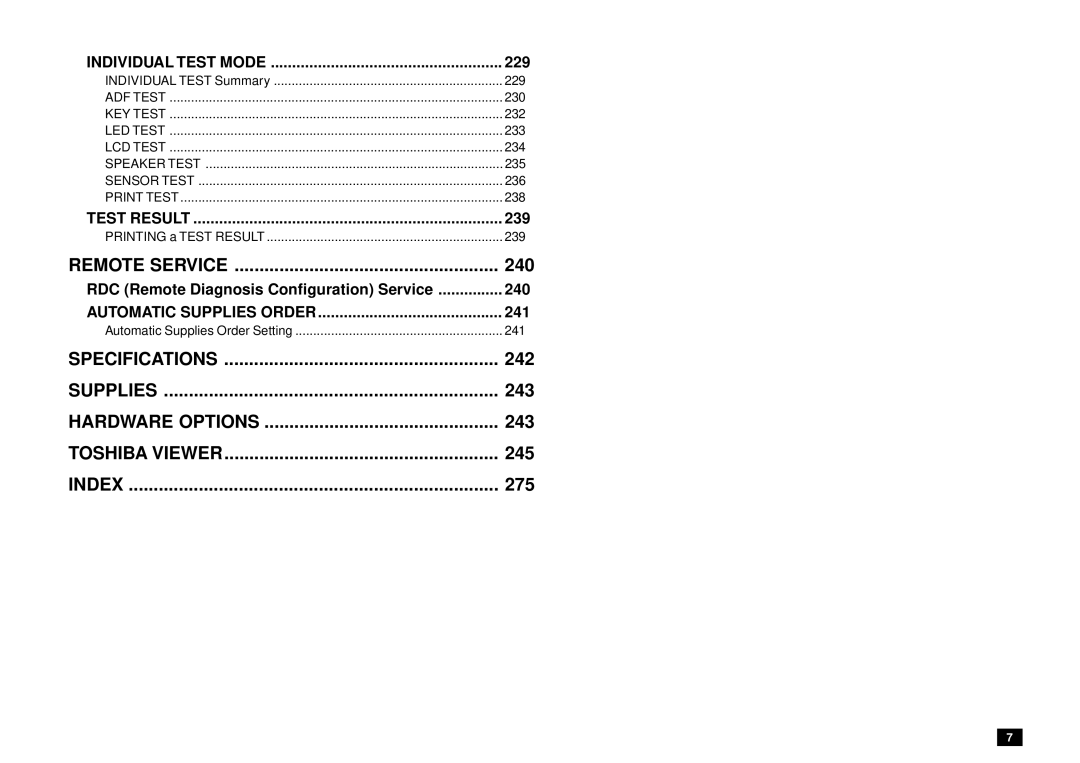 Toshiba DP80F, DP85F manual 229, 239, RDC Remote Diagnosis Configuration Service 240, 241 