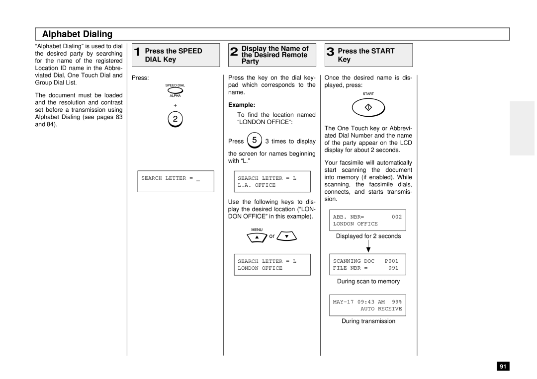 Toshiba DP80F, DP85F manual Alphabet Dialing, Example 