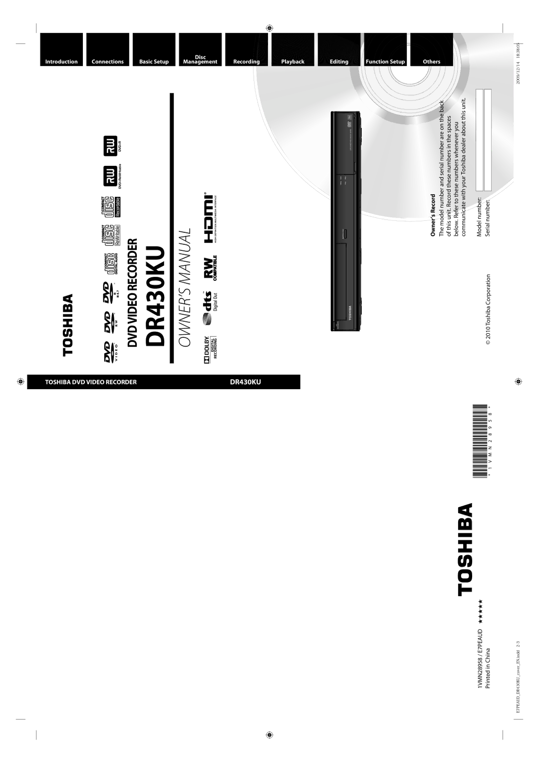 Toshiba DR430 owner manual Introduction Connections, Basic Setup, Editing 