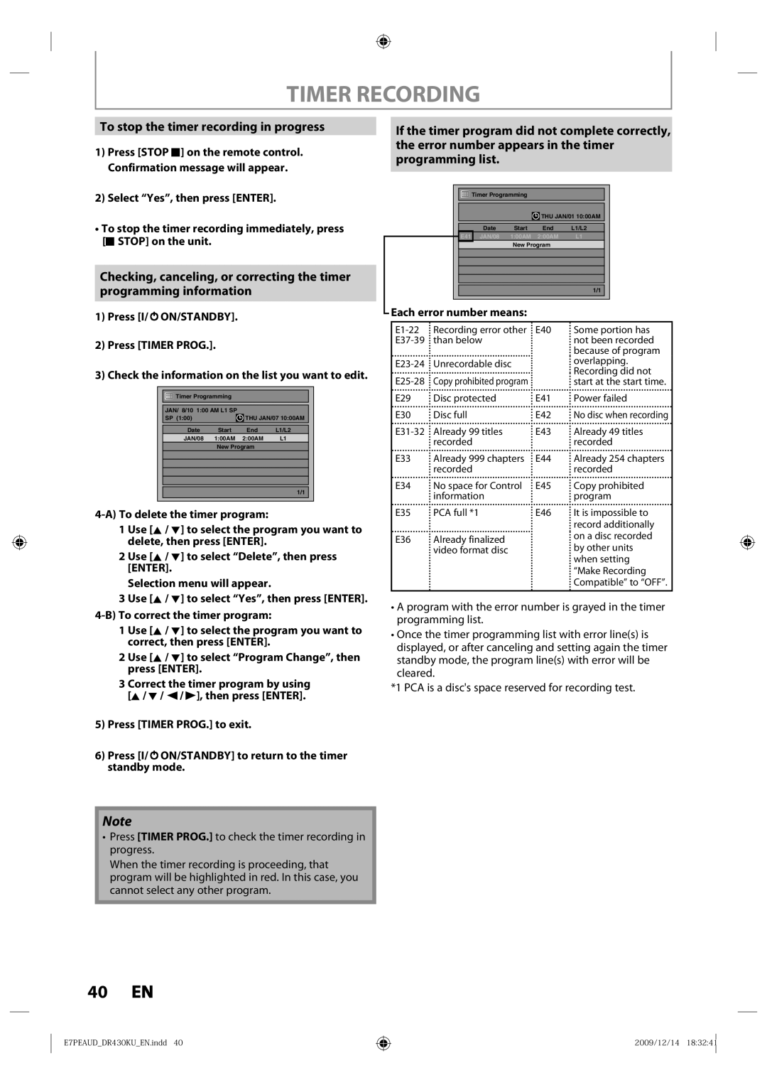 Toshiba DR430 owner manual To stop the timer recording in progress 