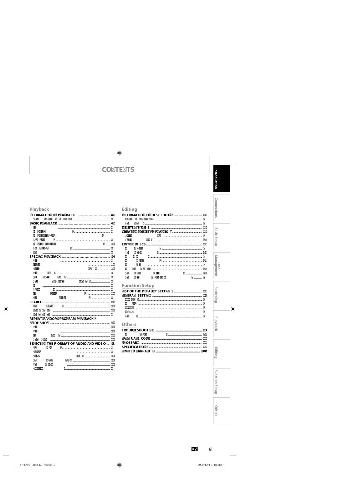 Toshiba DR430 owner manual Contents 