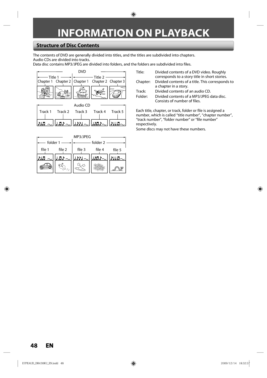 Toshiba DR430KU owner manual Information on Playback, Structure of Disc Contents 