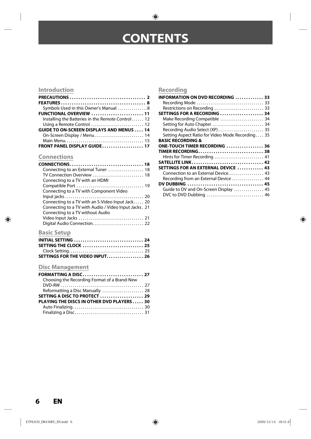 Toshiba DR430KU owner manual Contents 