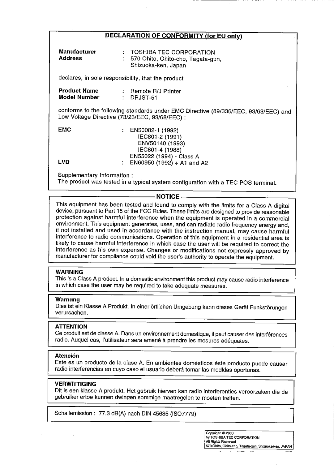 Toshiba DRJST-51 manual 