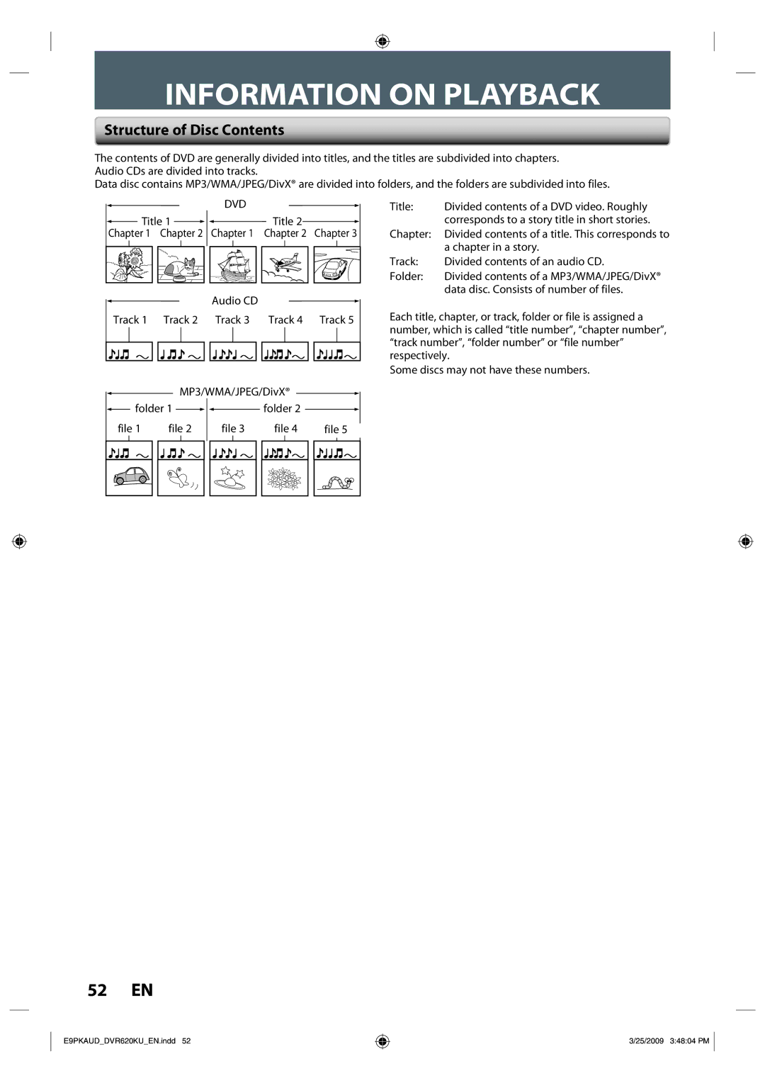 Toshiba DVR620 owner manual Information on Playback, Structure of Disc Contents 