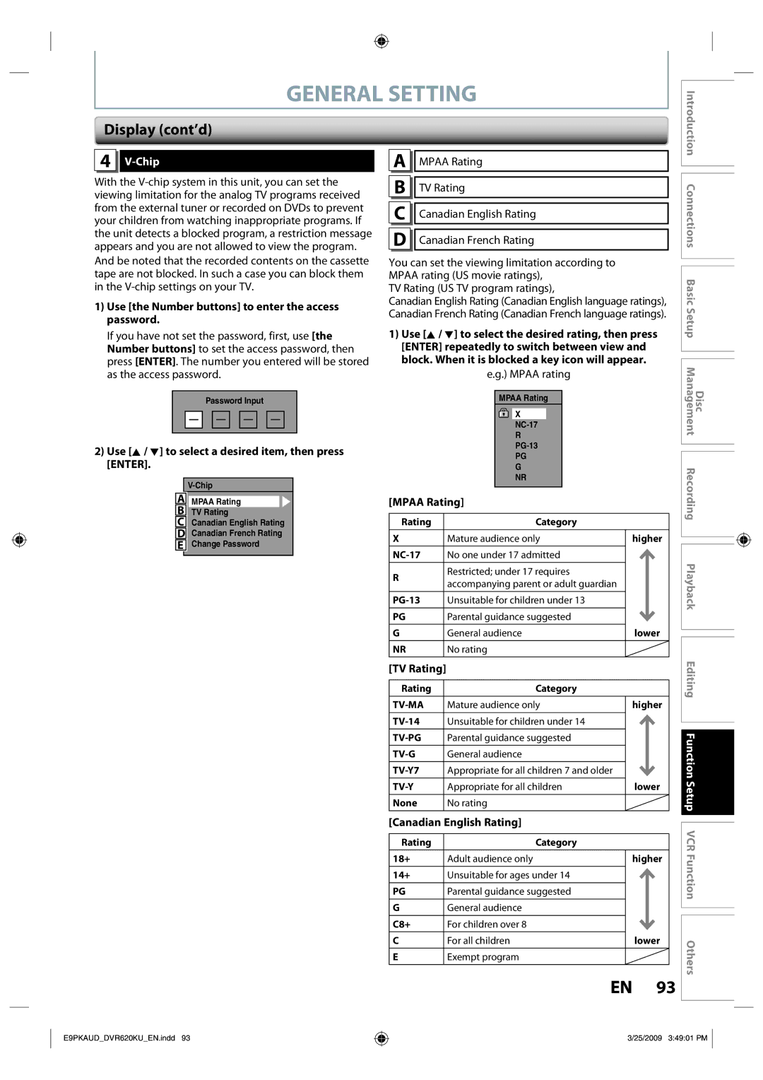 Toshiba DVR620 owner manual Display cont’d, Chip 