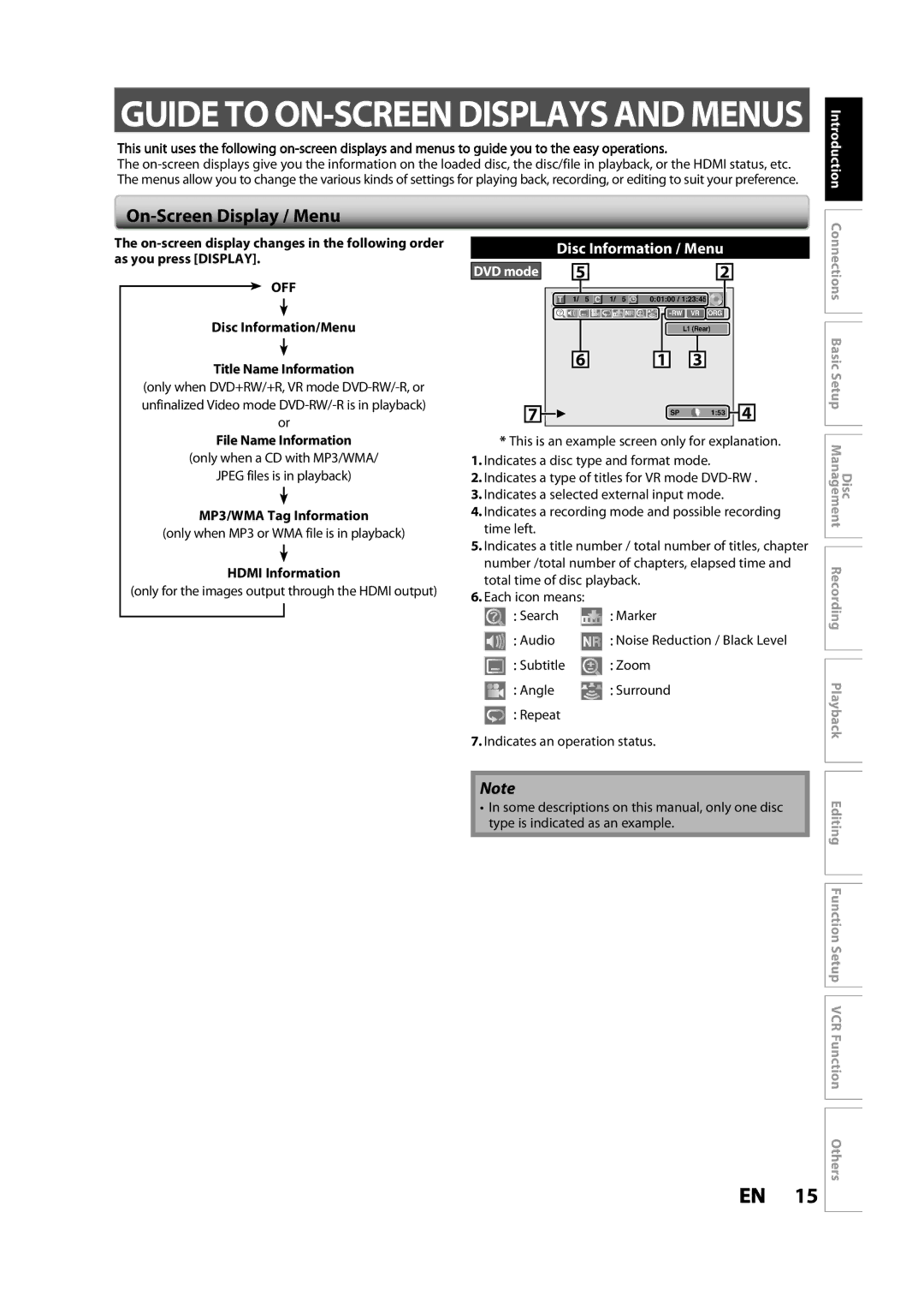 Toshiba DVR620KC owner manual On-Screen Display / Menu, Disc Information/Menu Title Name Information, File Name Information 