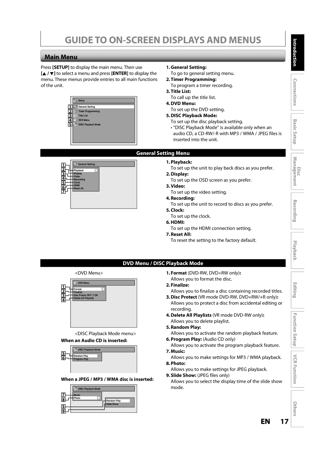 Toshiba DVR620KC owner manual Main Menu 