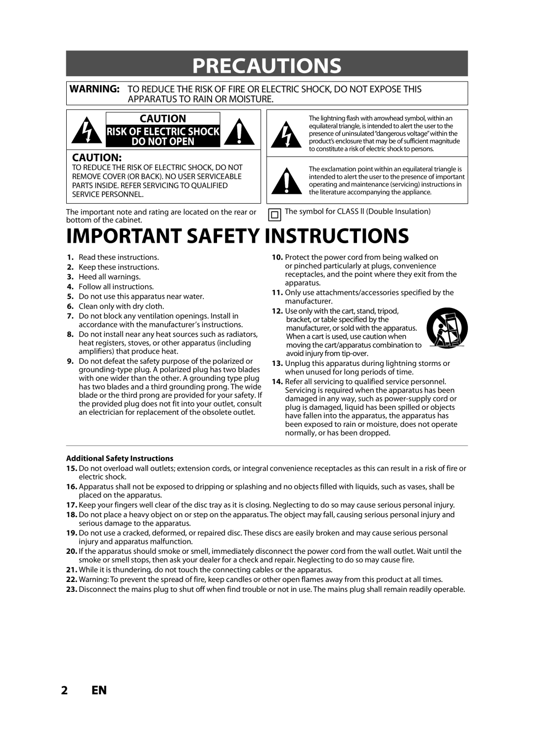 Toshiba DVR620KC owner manual Precautions, Symbol for Class ll Double Insulation, Additional Safety Instructions 