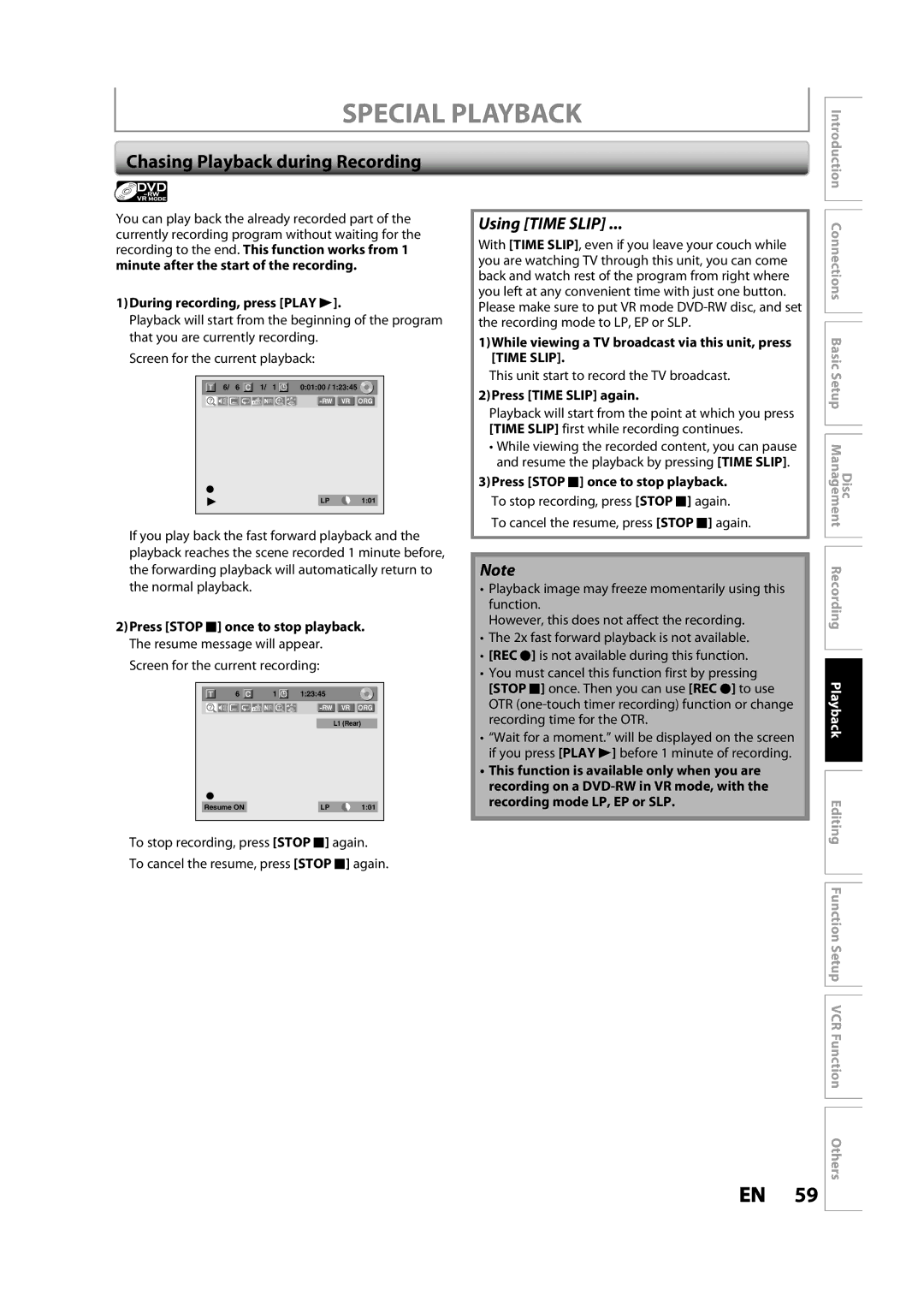 Toshiba DVR620KC owner manual Chasing Playback during Recording, During recording, press Play B, Press Time Slip again 