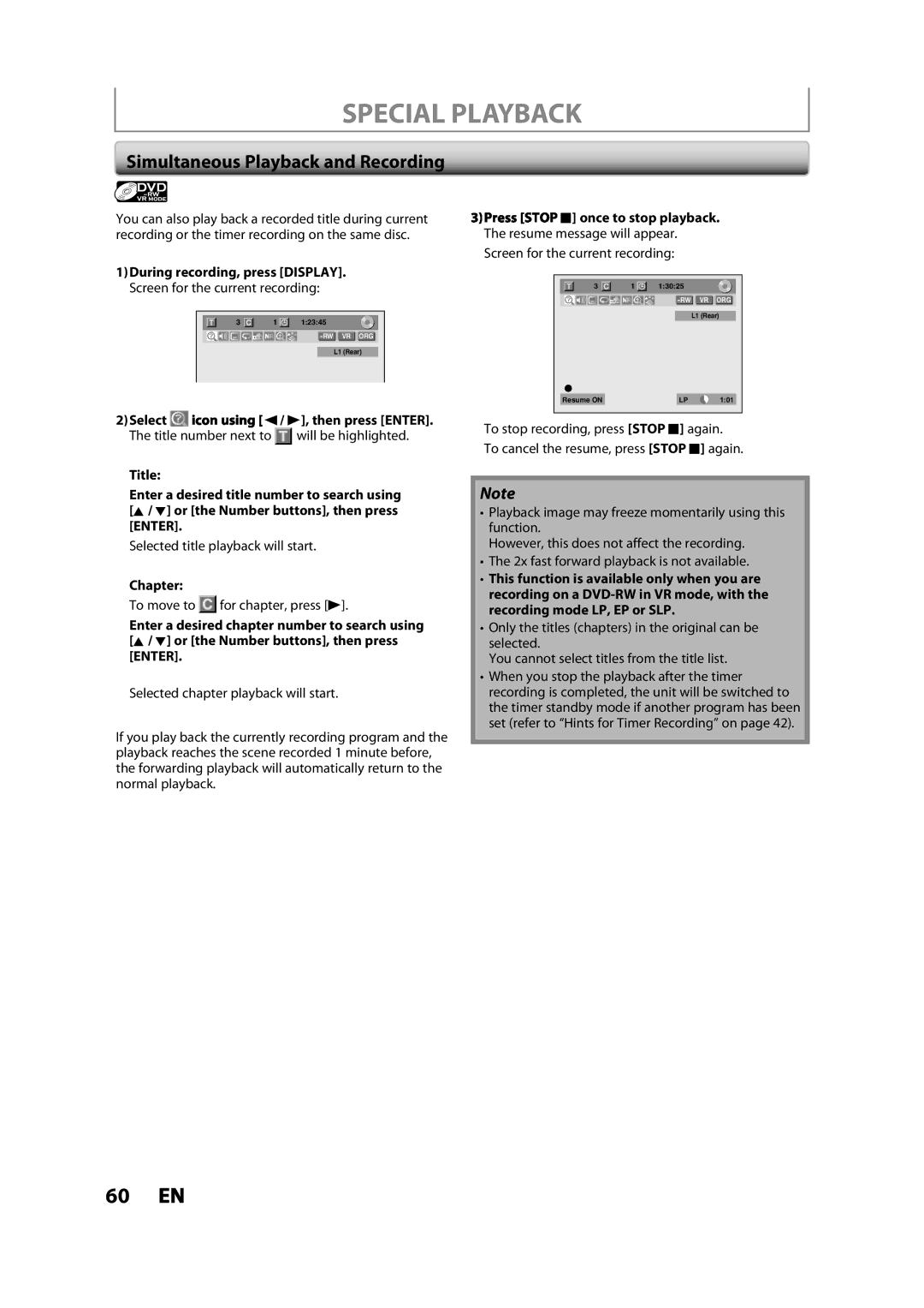 Toshiba DVR620KC owner manual Simultaneous Playback and Recording, Selected title playback will start, Chapter 