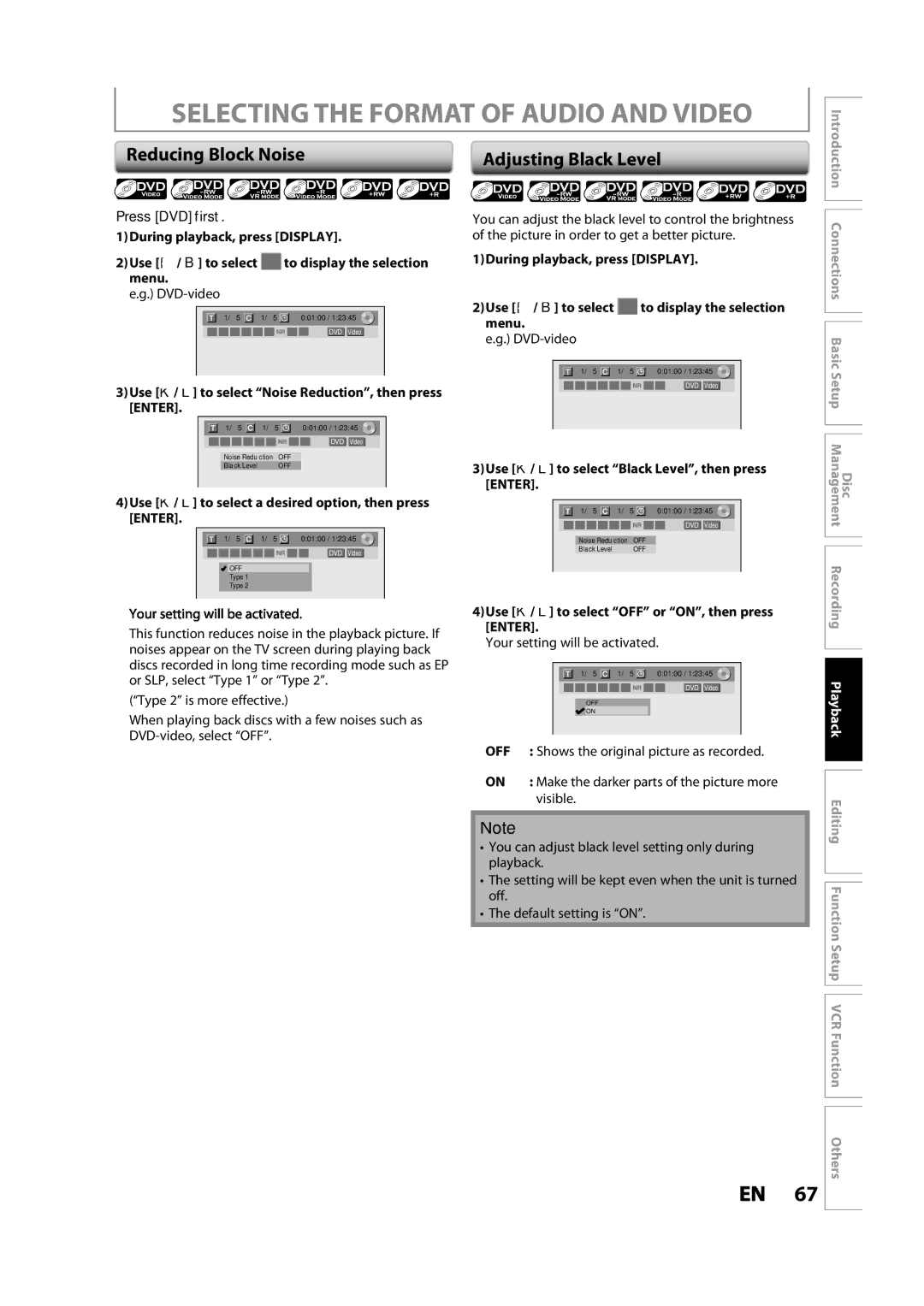 Toshiba DVR620KC owner manual Reducing Block Noise, Adjusting Black Level 