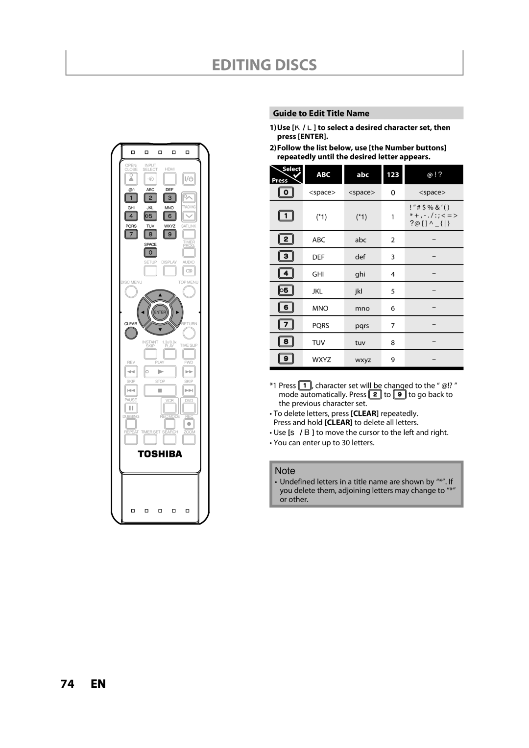 Toshiba DVR620KC owner manual Editing Discs, Guide to Edit Title Name 