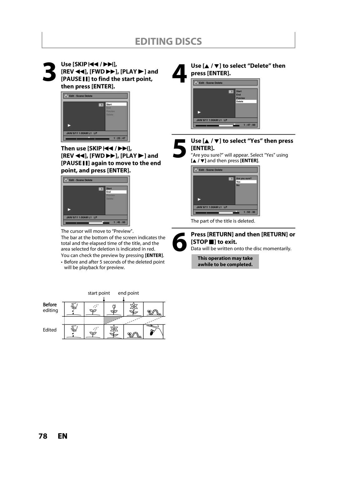 Toshiba DVR620KC owner manual Use K / L to select Delete then, Use K / L to select Yes then press, Then press Enter 