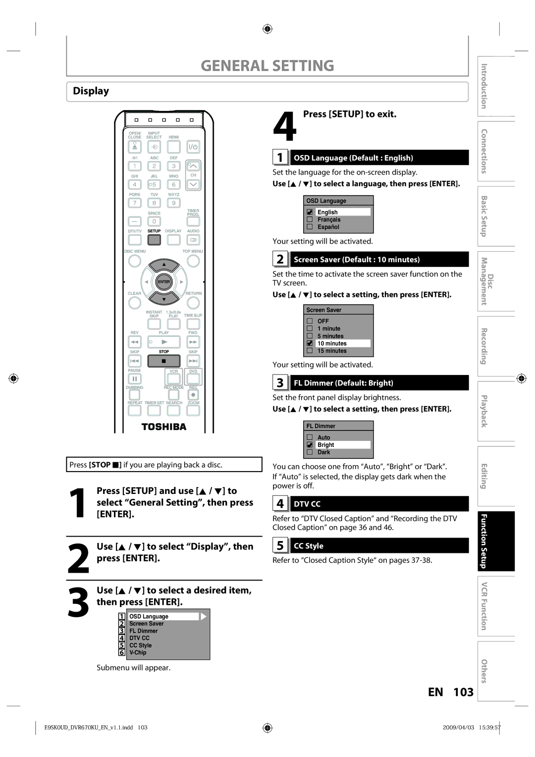 Toshiba DVR670KU owner manual Display 