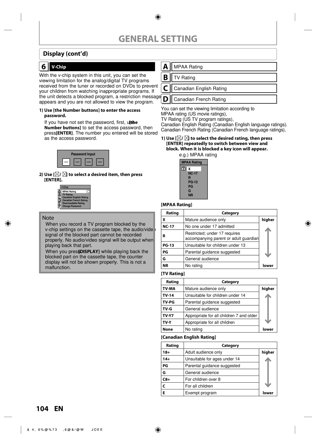 Toshiba DVR670KU owner manual Display cont’d, Chip 