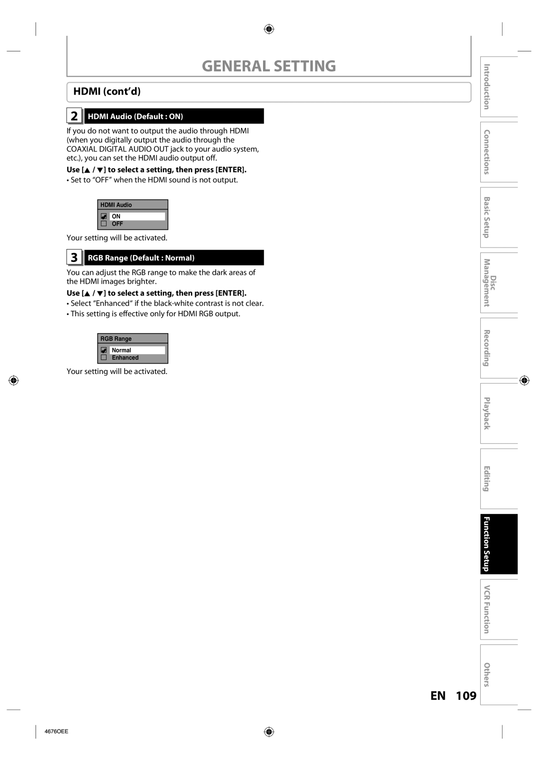 Toshiba DVR670KU owner manual Hdmi cont’d, Hdmi Audio Default on, Set to OFF when the Hdmi sound is not output 