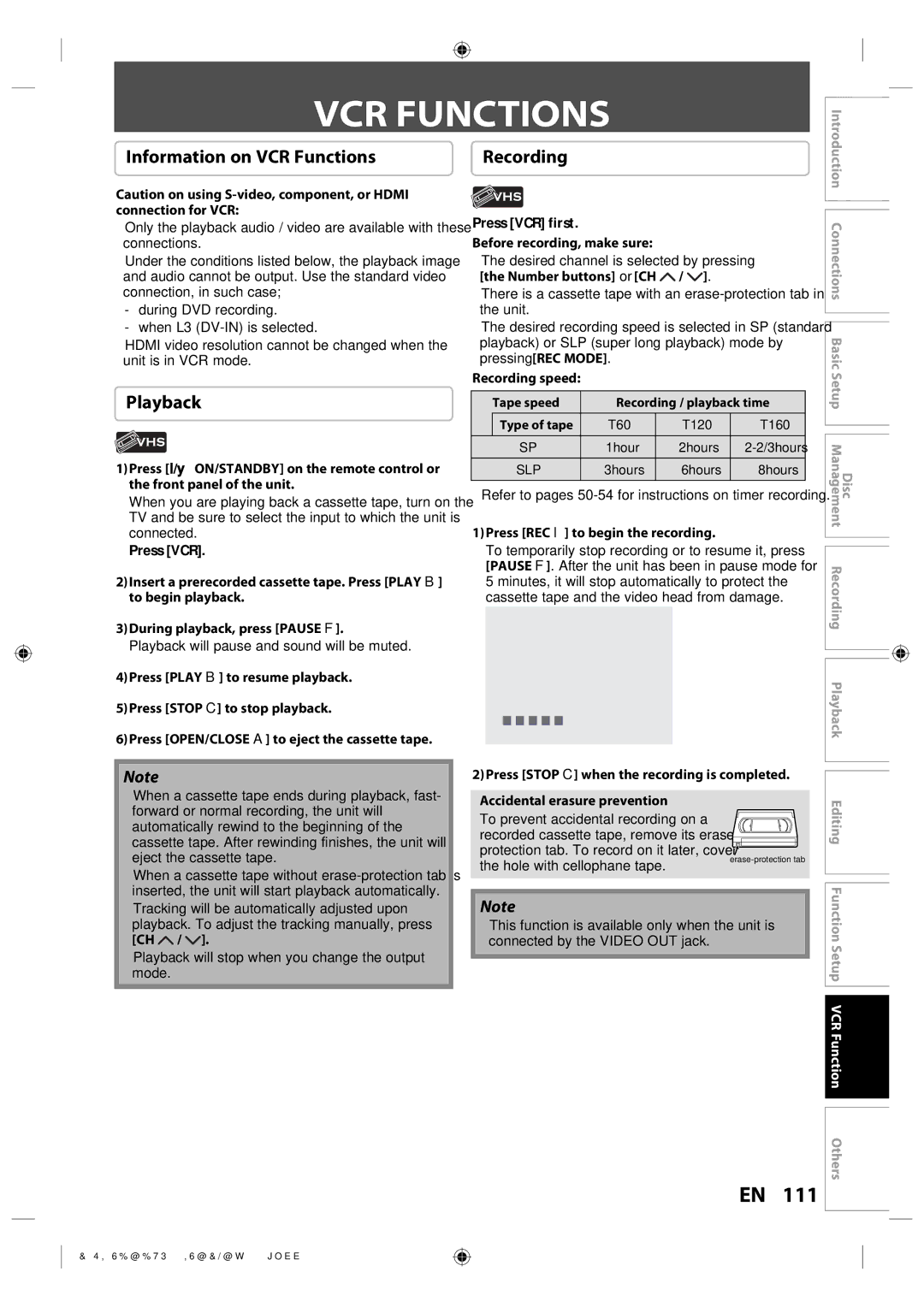 Toshiba DVR670KU owner manual Information on VCR Functions, Recording, Setup VCR Function Others 