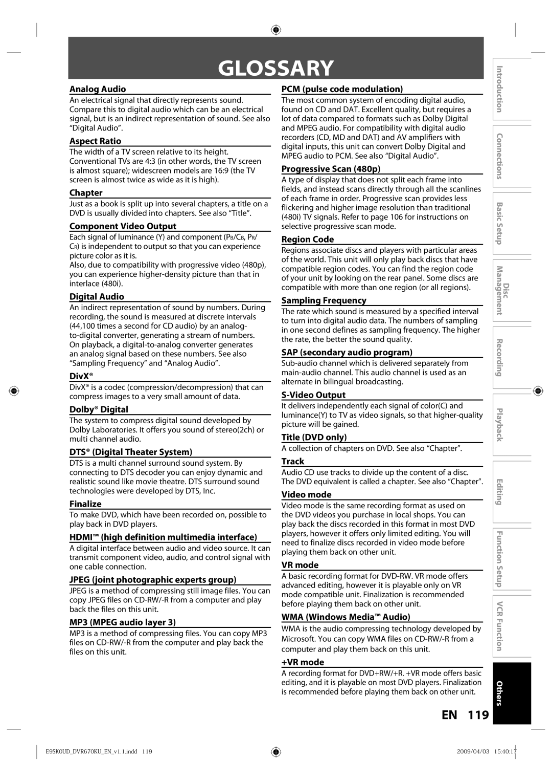 Toshiba DVR670KU owner manual Glossary 