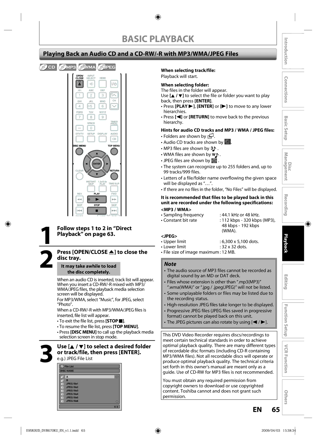 Toshiba DVR670KU owner manual Follow steps 1 to 2 in Direct Playback on, Disc Connections Basic Setup Management 