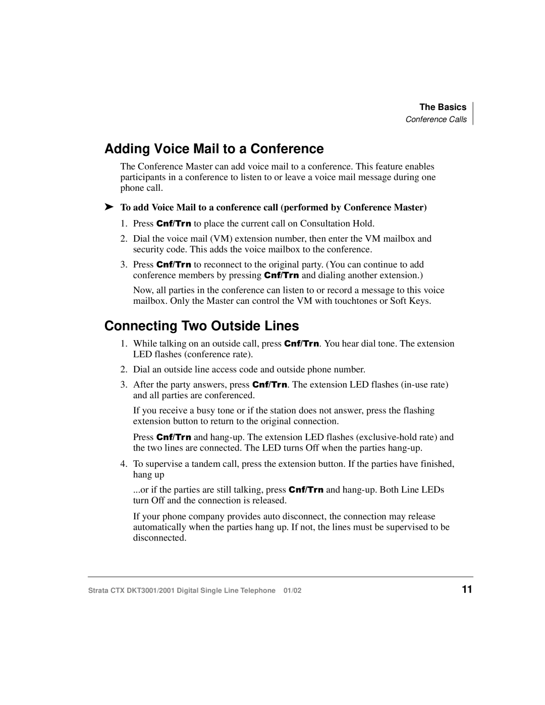 Toshiba 2001, DXT3001 manual Adding Voice Mail to a Conference, Connecting Two Outside Lines 