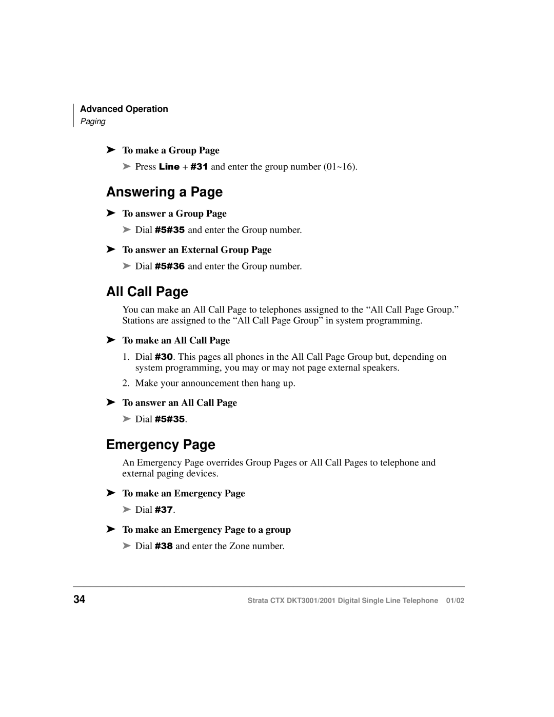 Toshiba DXT3001, 2001 manual Answering a, All Call, Emergency 