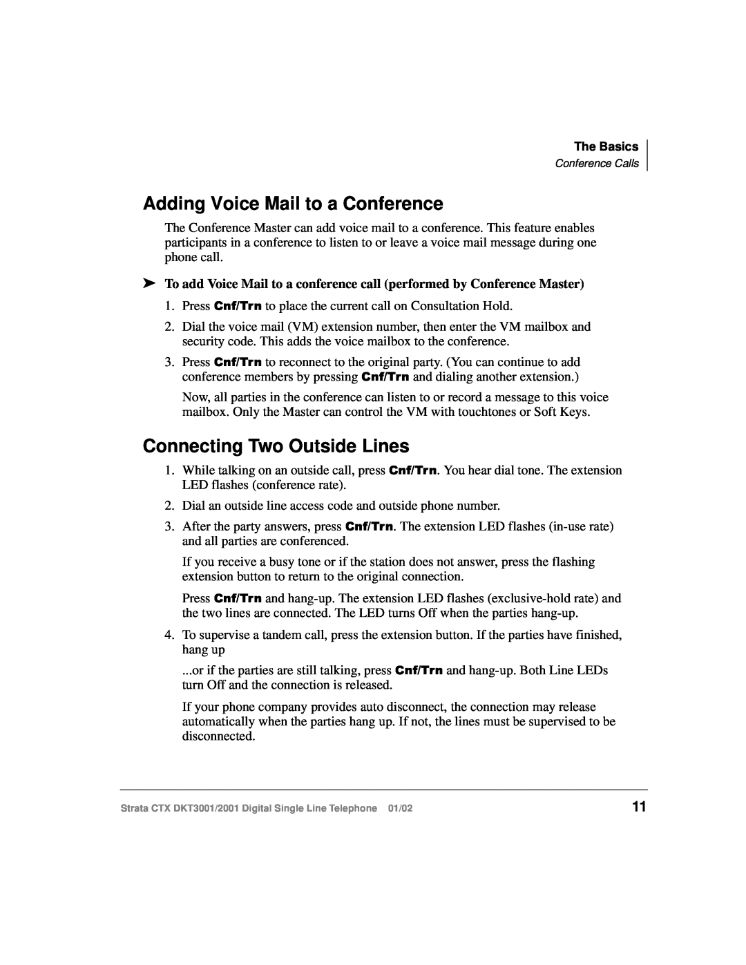 Toshiba 2001, DXT3001 manual Adding Voice Mail to a Conference, Connecting Two Outside Lines 